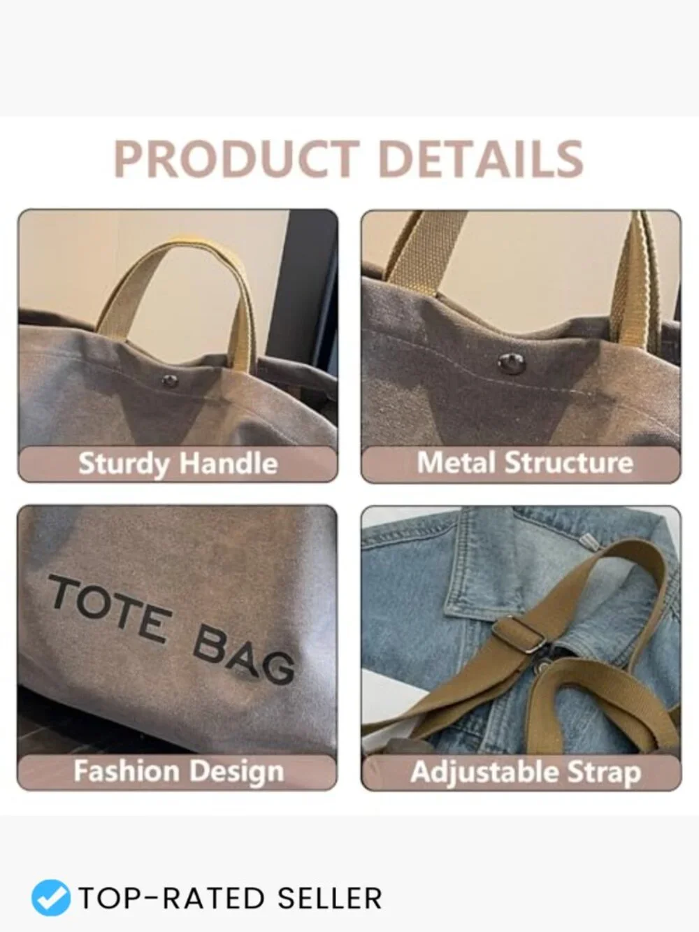 Large Canvas Tote Bag Sturdy Work Travel Shoulder Crossbody Top Handle Handbag
